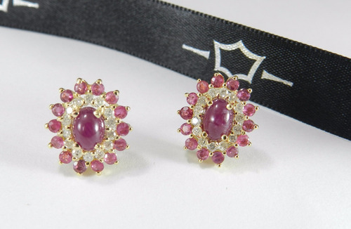 Brincos Em Ouro 18k Rubi E Diamantes! Joias, Presente,
