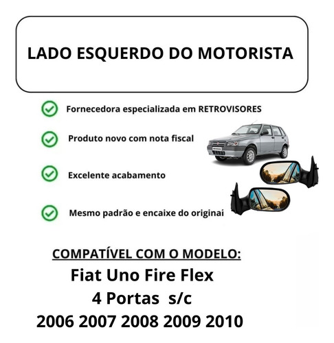 Par Retrovisor Uno Fire 2006 Á 2010 Sem Controle 4 Portas
