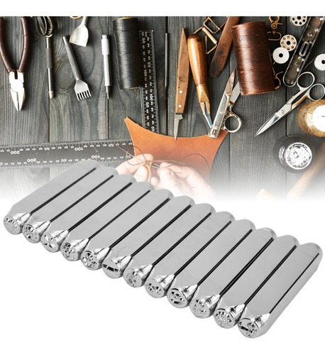 Imagen 1 de 9 de 12pcs 1/4 In Cuero Artesanía Sellos Metal Sello Acero Carbo