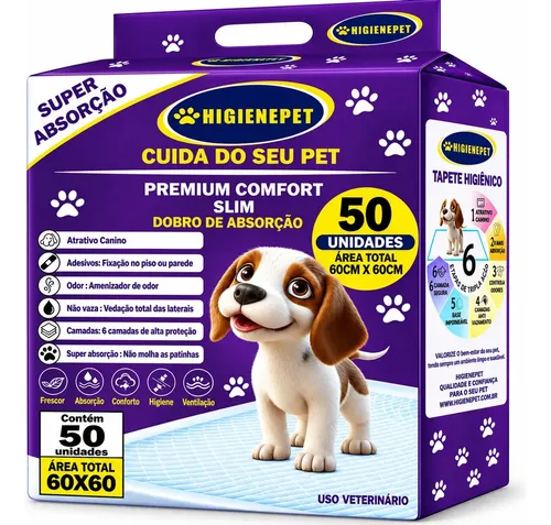 Pacote de tapete higiênico Higienepet 60 x 60 cm