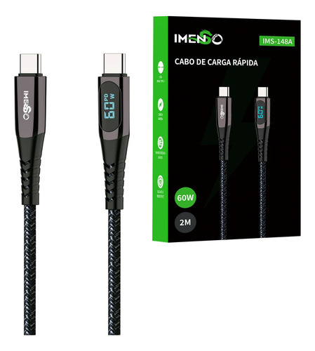 Cabo Usb-c Duplo Turbo 60w Reforçado Para Galaxy S23 S22 S21