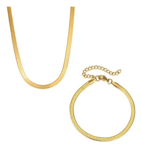 Cadena Joyeria Acero Inoxidable + Pulsera Tipo Serpiente Dorado