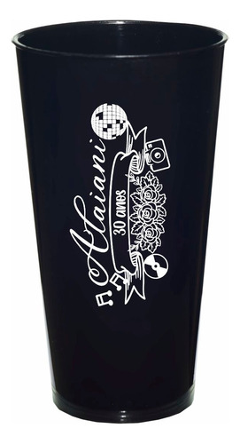Kit 50 Copos Festa Caldereta 390ml Acrílico Personalizados Cor Preto