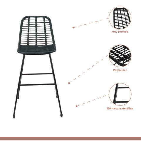 Taburete Alto De Terraza Rattan Grecia Color Negro