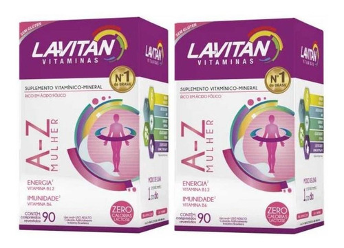 Kit Com 2 Lavitan Mais A-z Mulher Cimed Com 90 Comprimidos O