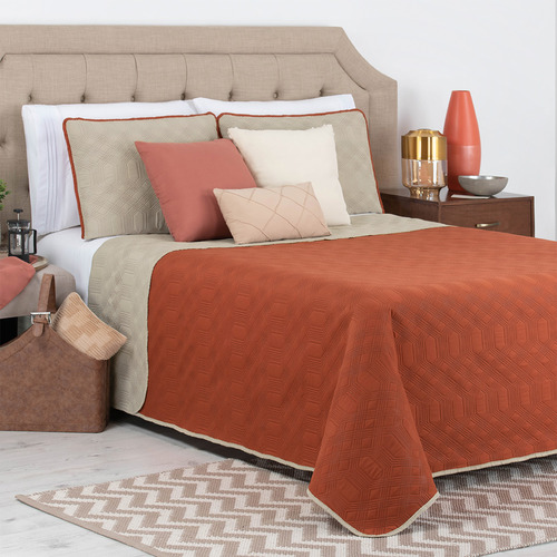 Edredón Ligero Doble Vista Real Textil + 2 Fundas De Almohada | Juego De Colcha King Size, Color Terracota - Khaki