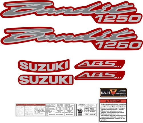 Jogo Faixa Emblema Adesivo Suzuki Bandit 1250 2010 Vermelha