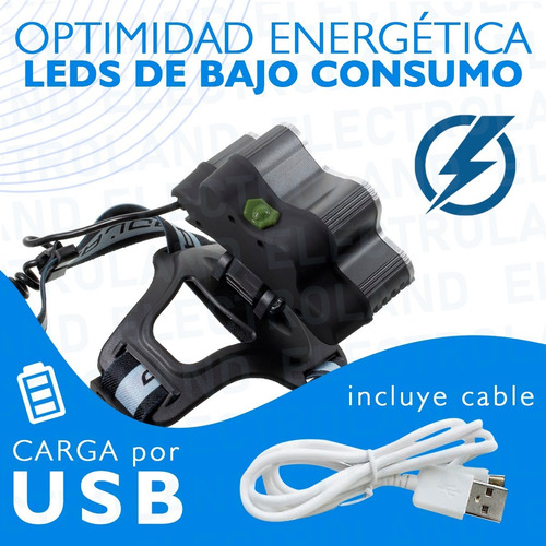 Imagen 3 de 10 de Vincha Linterna Minera Multipropósito 9 Leds Recargable Usb