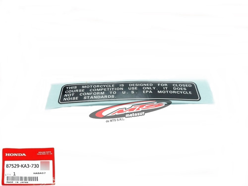 Calco Advertencia Uso Competicion Orginal Honda Crf Moto Sur