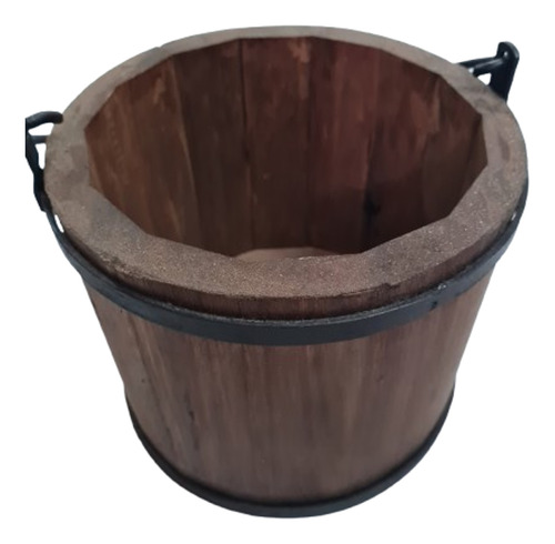 Balde Decorativo De Madera Y Hierro De 26 Cm De Diámetro