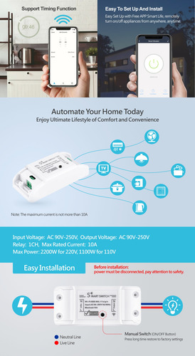 Interruptor Inteligente Wifi Tuya Basic 1ch