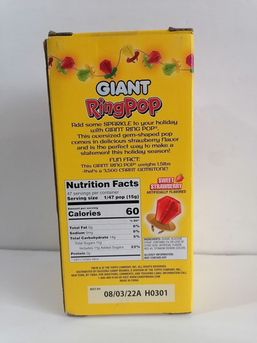 Dulce Ring Pop Gigante 1.5 Lbs Exclusivo