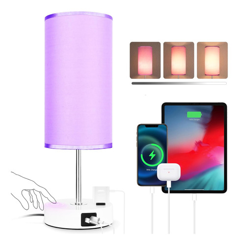 Lámpara De Mesita De Noche Con Puerto Usb, Lámpara De Escrit