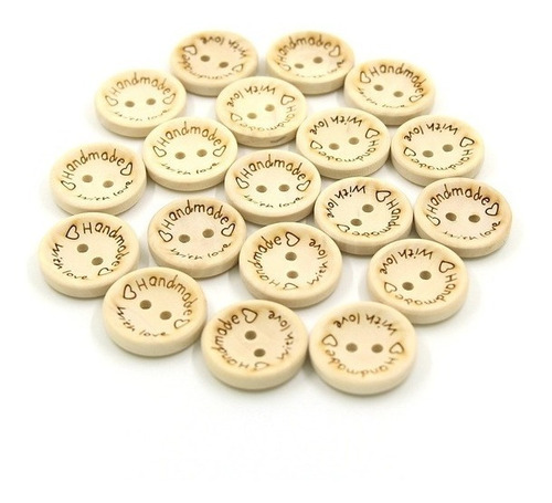 Botones Madera Handmade 2 Agujeros X 15mm Color Natural