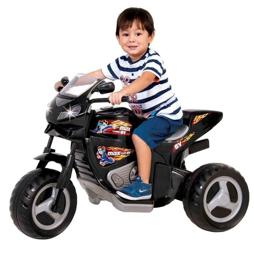 Moto Infantil Elétrica Turbo 6v Preta Sons Luzes 1430l