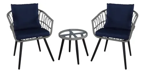 Juego De Terraza 3 Piezas Con Sillones Y Mesa Redonda Azul Marino ...