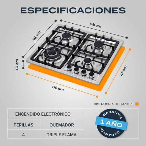 Combo Parrilla De Gas Y Campana Acero Inoxidable 60cm Fline Color Gris