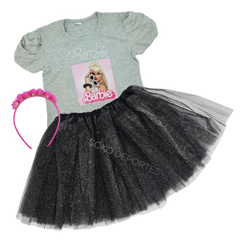  Set Tutu Glitter + Remera Barbie + Vincha