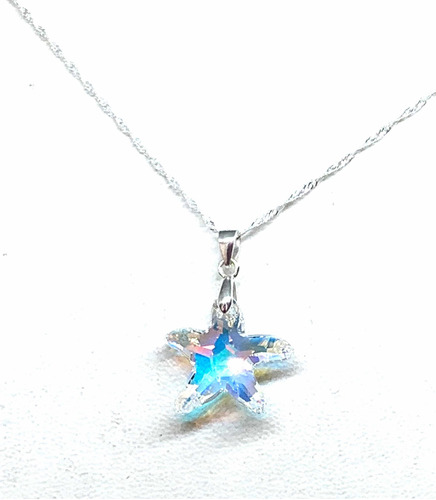 Cadena Plata Y Dije Cristal Swarovski Estrella De Mar 16 Mm