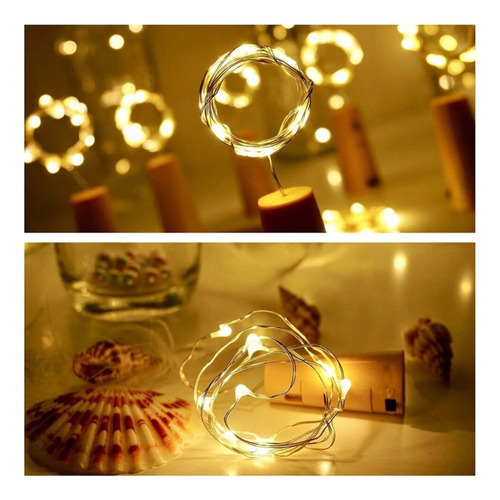 Imagen 5 de 5 de Pack X12 Luz Alambre Corcho Botella 30led 3mts Cálida/fría