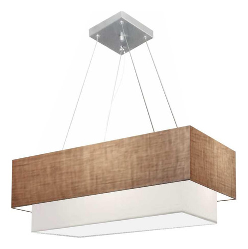 Lustre Pendente Retangular Palha E Branco Mj-4138 Mesa