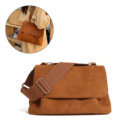 Bolso De Hombro Ancho De Gamuza Retro Para Mujer