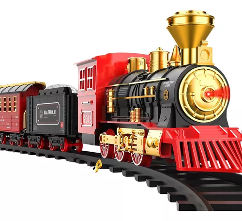 Hot Bee Juego de tren – Juguetes de tren para niños con humo, luces y  sonido, pistas, tren de juguete con locomotora de vapor, coches de carga y