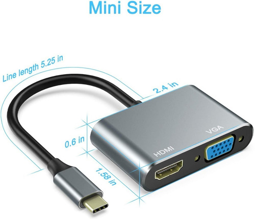 Imagen 7 de 7 de Adaptador - Usb-c A Hdmi 4k 30hz Y Vga 1080p 60hz