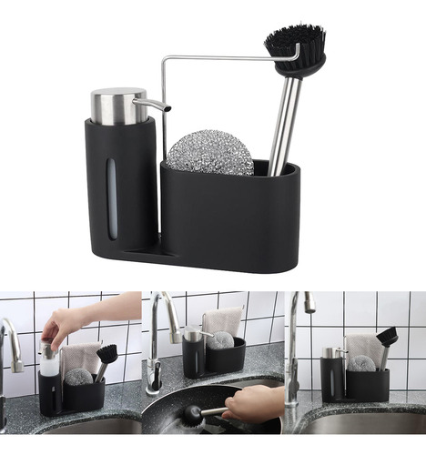 Dispensador De Jabón De Cocina Esponja Y Cepillo