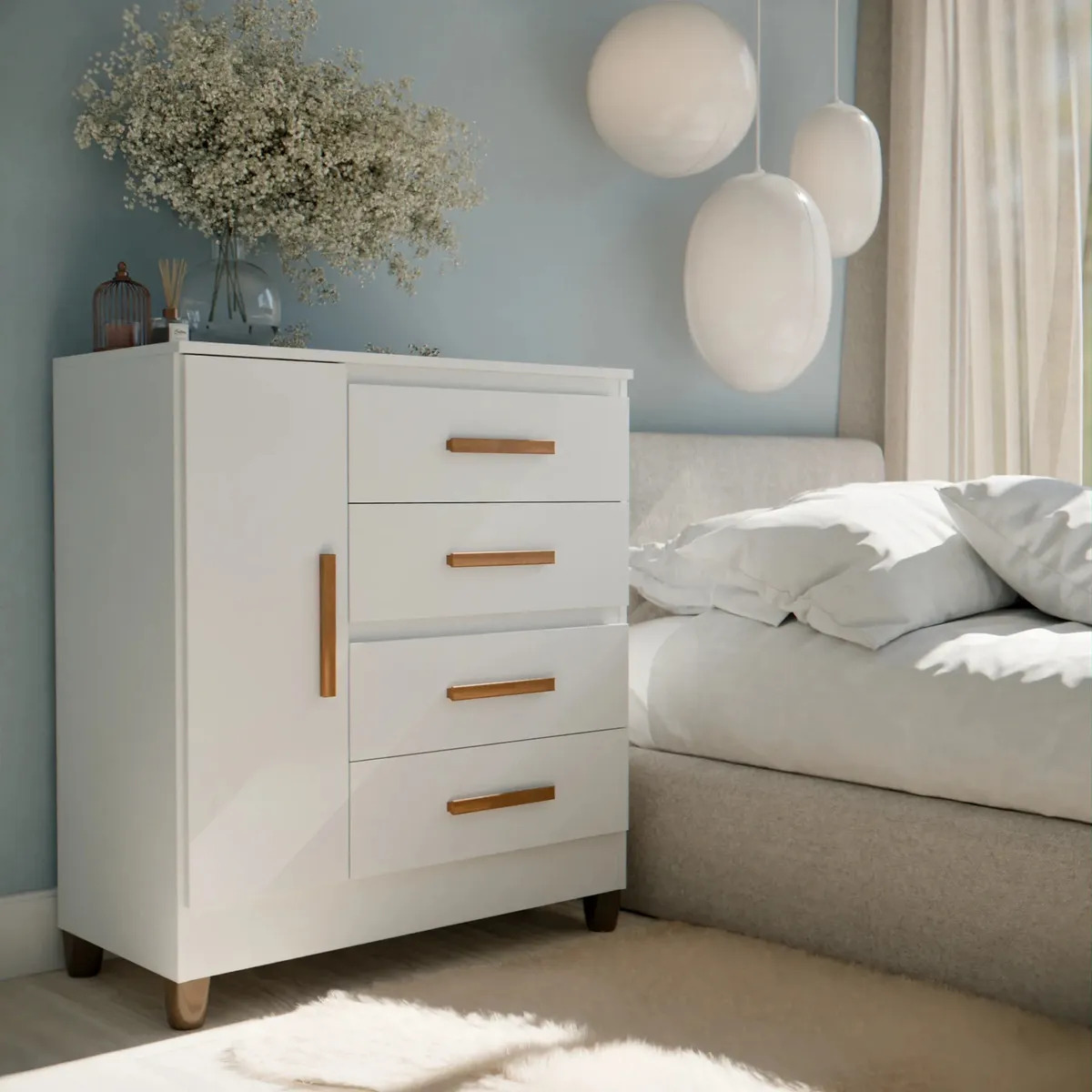 Cômoda C/ Sapateira Bella Para Quarto Organizadora Cor Branco M Casa Móveis
