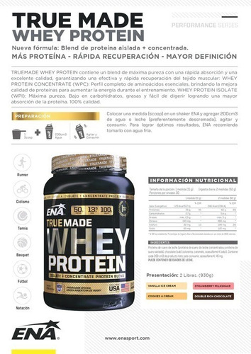 Imagen 2 de 2 de True Made Whey Protein 2 Lb 2x1 Ena Sport Proteína Aislada Y Concentrada
