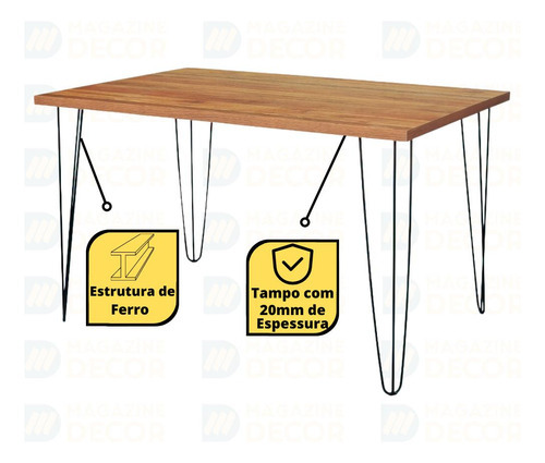 Mesa De Jantar Hairpin Natural 130x80cm + 6 Cadeiras Allegra