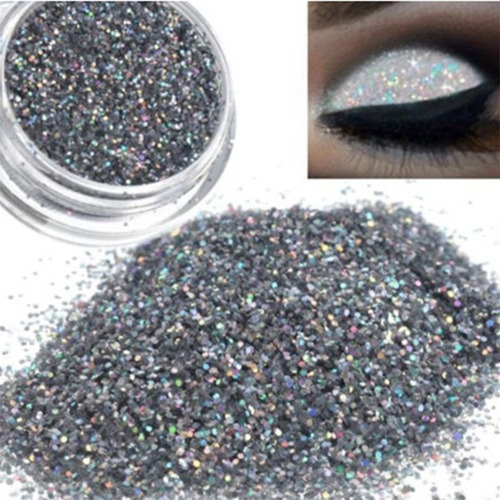 Imagen 6 de 8 de Polvo Gibre Glitter Plateado Holografico Ojos Labios Uñas