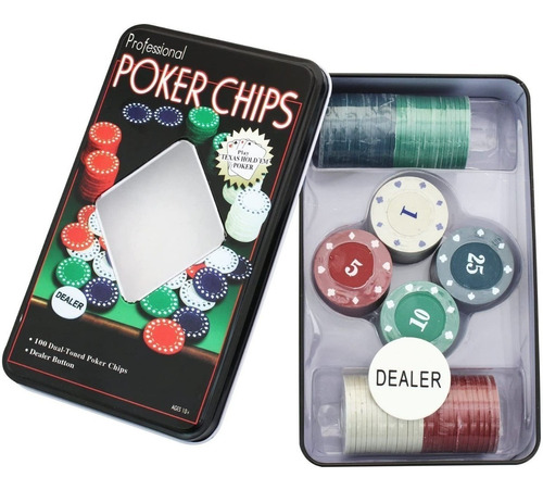 Set 100 Fichas De Poker Texas Holdem Black Jack Caja Metal  