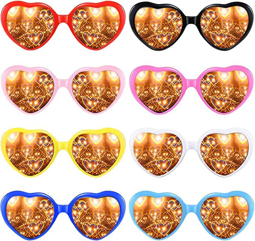 Gafas De Difraccion Con Efecto De Corazon: 8 Lentes De Difra