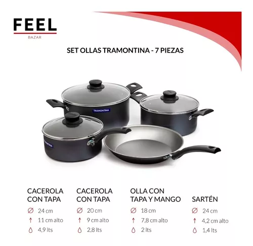 Ollas Tramontina Bateria De Cocina Set 7 Piezas Turim Teflon