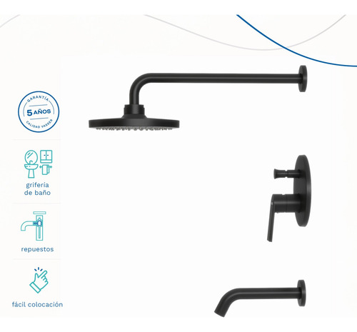 Griferia Para Ducha Baño Vasser De Embutir Zafiro Negro