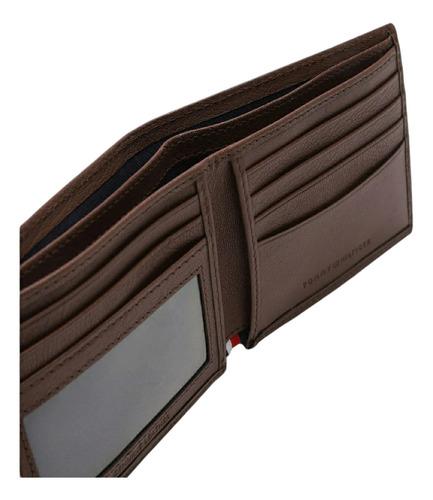 Cartera Tommy Hilfiger Hombre Global Billfold Window 3043 Color Marrón Oscuro Diseño De La Tela Liso