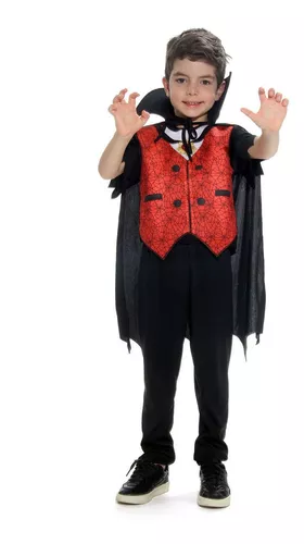 Fantasia Vampiro Dracula Bruxo Halloween Roupa Menino Luxo