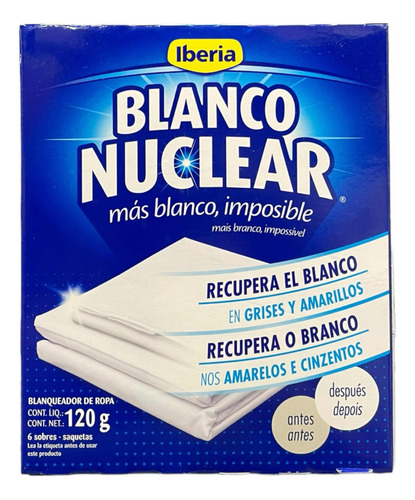 Blanqueador De Ropa Iberia Blanco Nuclear 6x Sobres = 120g