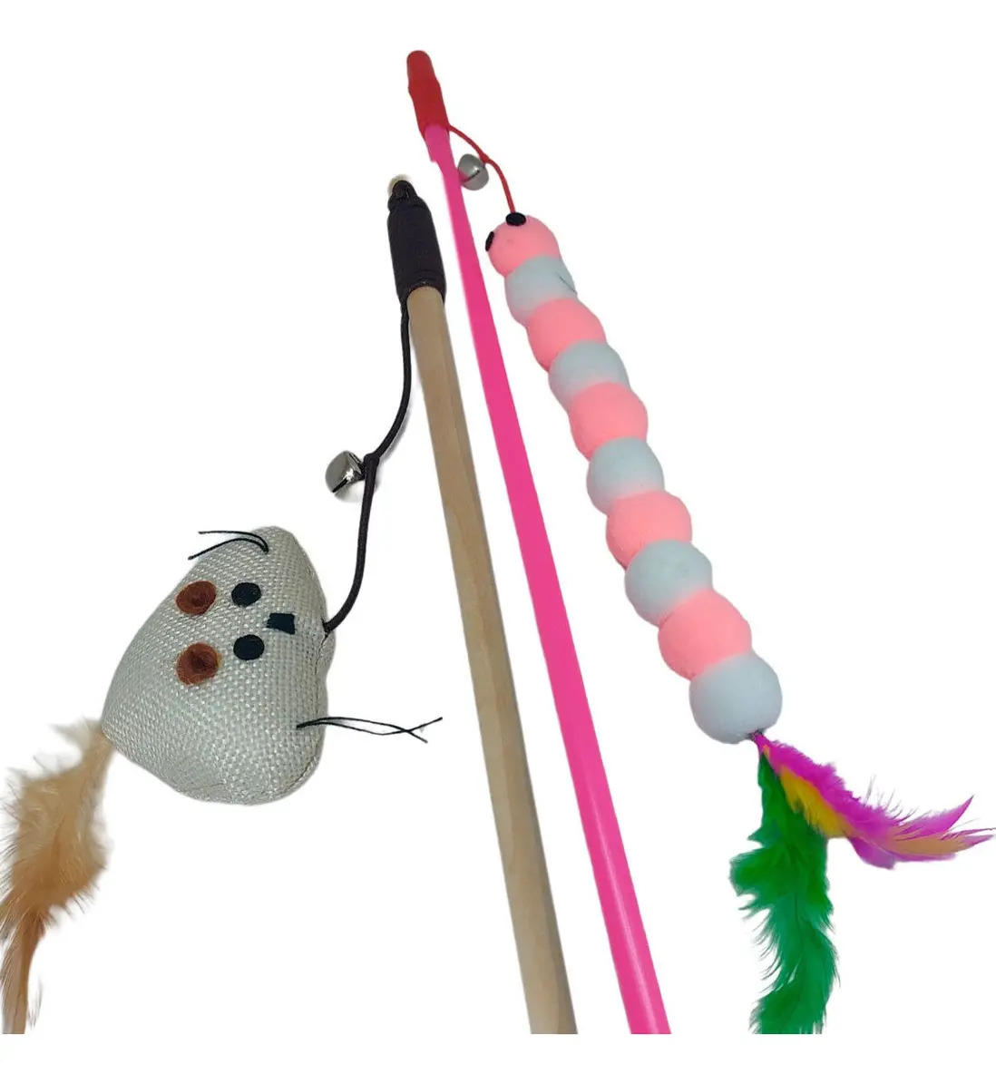 Brinquedos Para Gato Kit Com 2 Varinhas Ratinho E Centopéia
