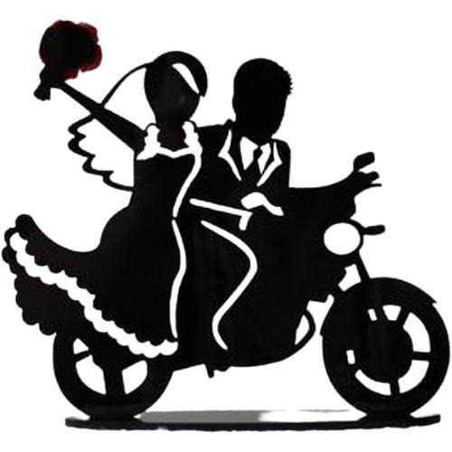 Topo De Bolo Acrílico Preto Casamento Noivos Decoração Moto