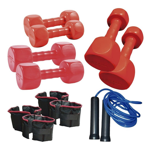 Kit Sport Maniac Set Mancuernas Rojos, Soga, Tobilleras 4kg