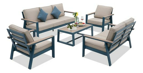 Set De Muebles De Patio De Aluminio Con Sofá Seccional Y Mes