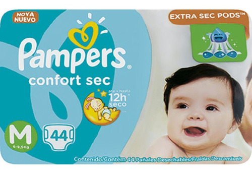 Pampers Confort Sec Fraldas Descartáveis M - 44 Unidades