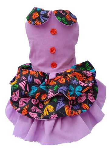 Vestido Manta Lila Con Falda Mariposas Monarcas Para Mascota