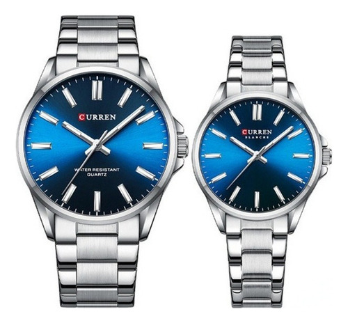 Relógios de quartzo impermeáveis luminosos Curren, 2 unidades de fundo prateado/azul