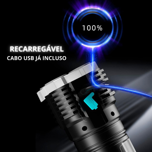 Lanterna Led Recarregável Usb Tatica Longo Alcance L-19
