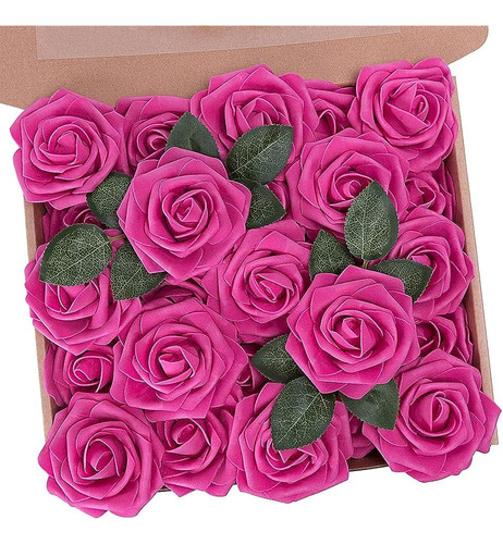 Hyuzo Flores Artificiales 25pcs Espuma Rosa Caliente De Aspe