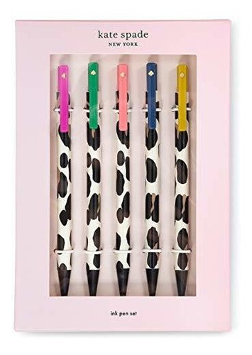 Bolígrafo - Kate Spade New York Black Ink Pen Set Of 5, Leop